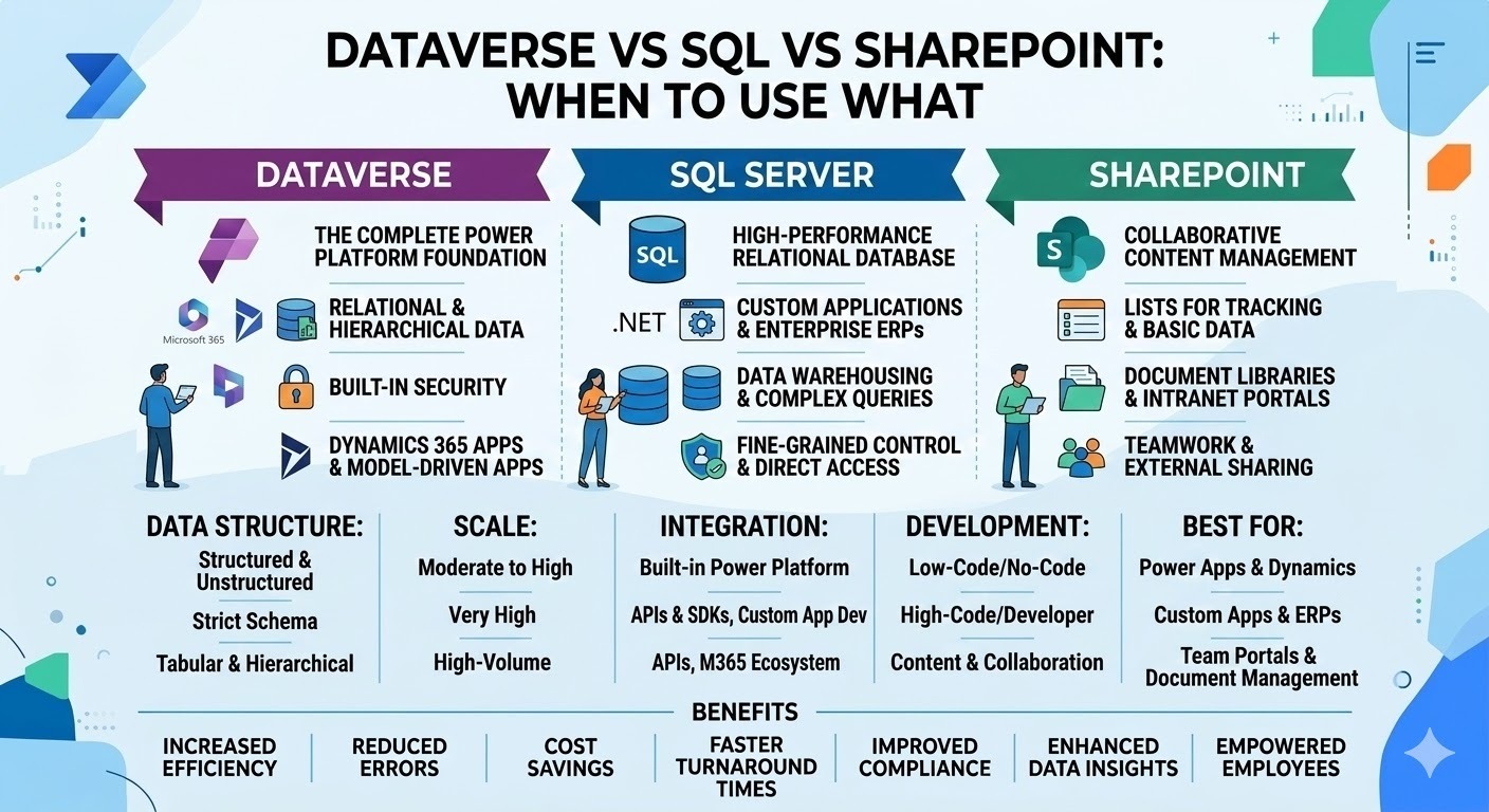 Cover image for Dataverse vs SQL vs SharePoint: When to Use What