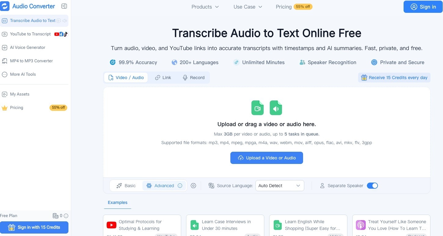Transcribe Audio to Text - Free AI Audio Transcription Free & Unlimited | Audio Converter AI