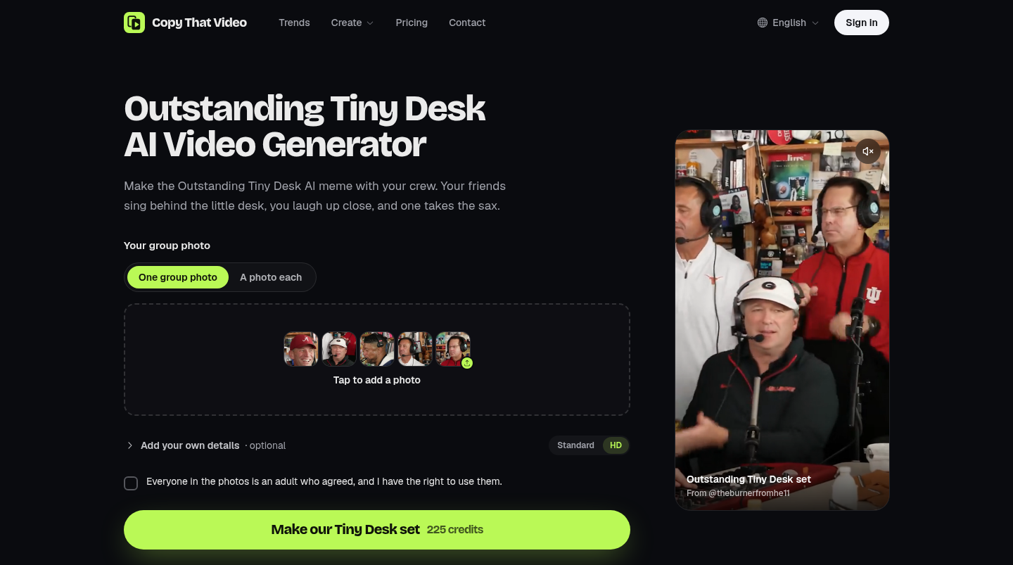 The Outstanding Tiny Desk generator: one group photo or a photo each, with a still of each person whose part a photo takes