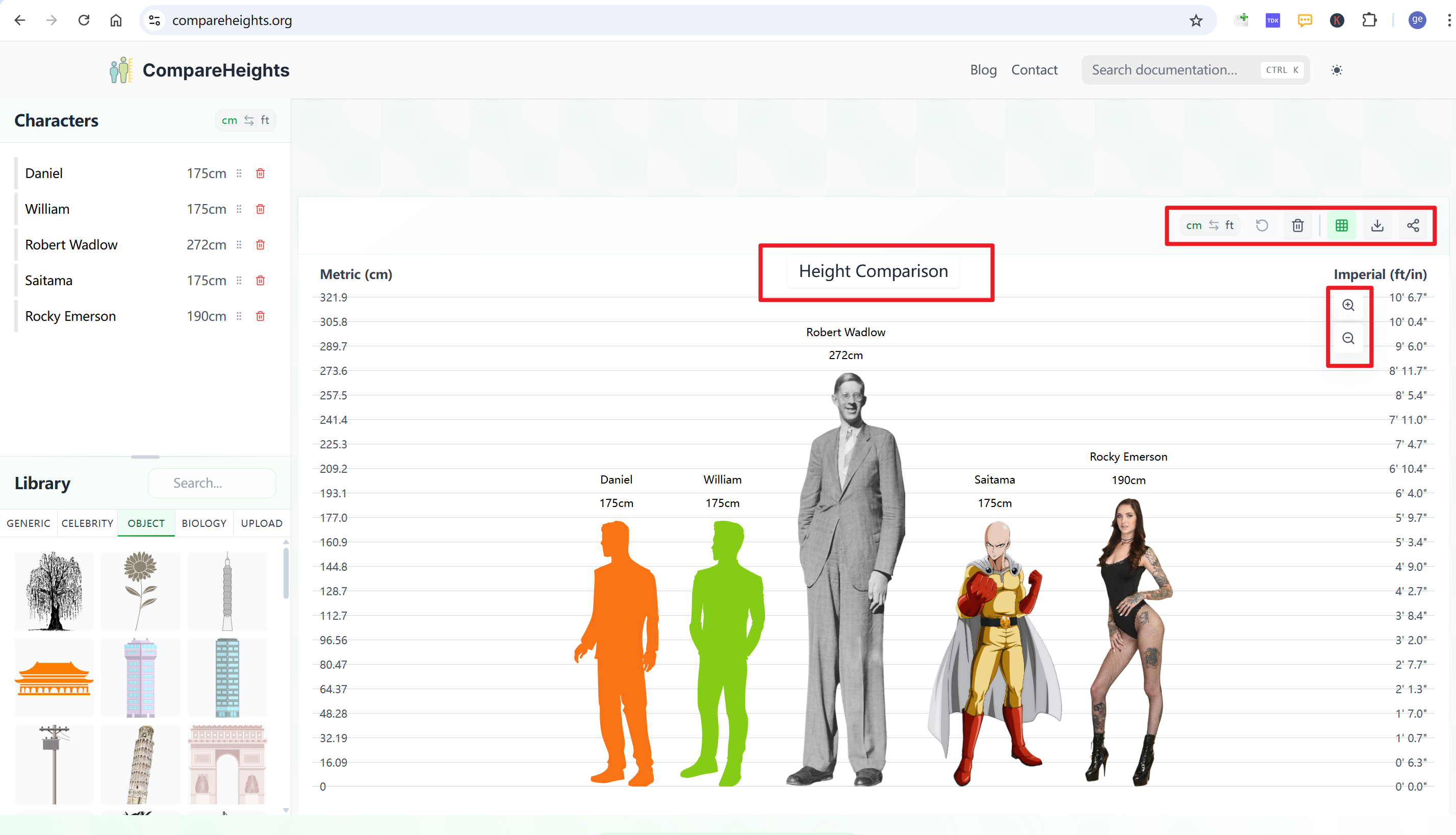 Height Comparison controls