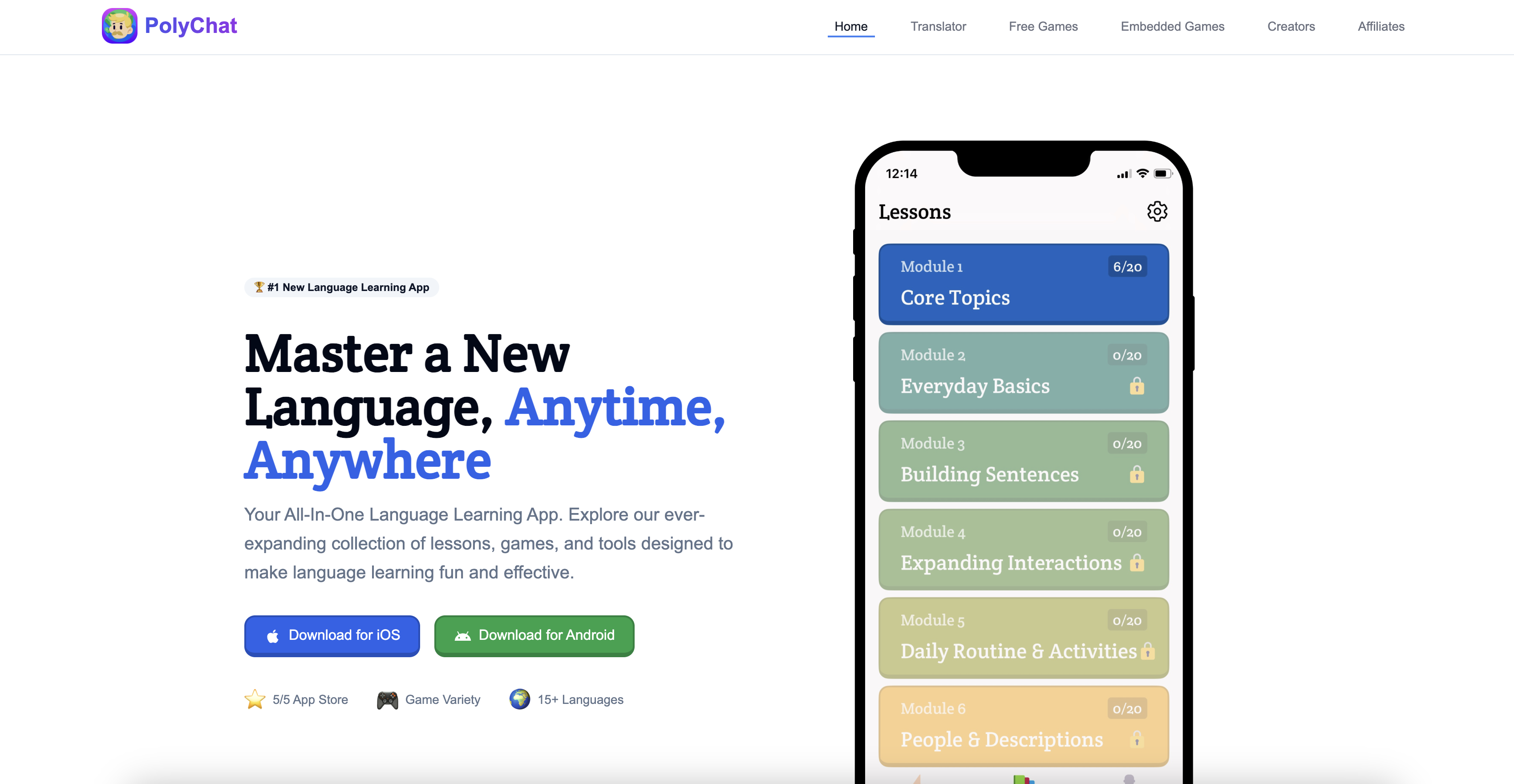 Cover image for PolyChat Language Learning for iOS and Android