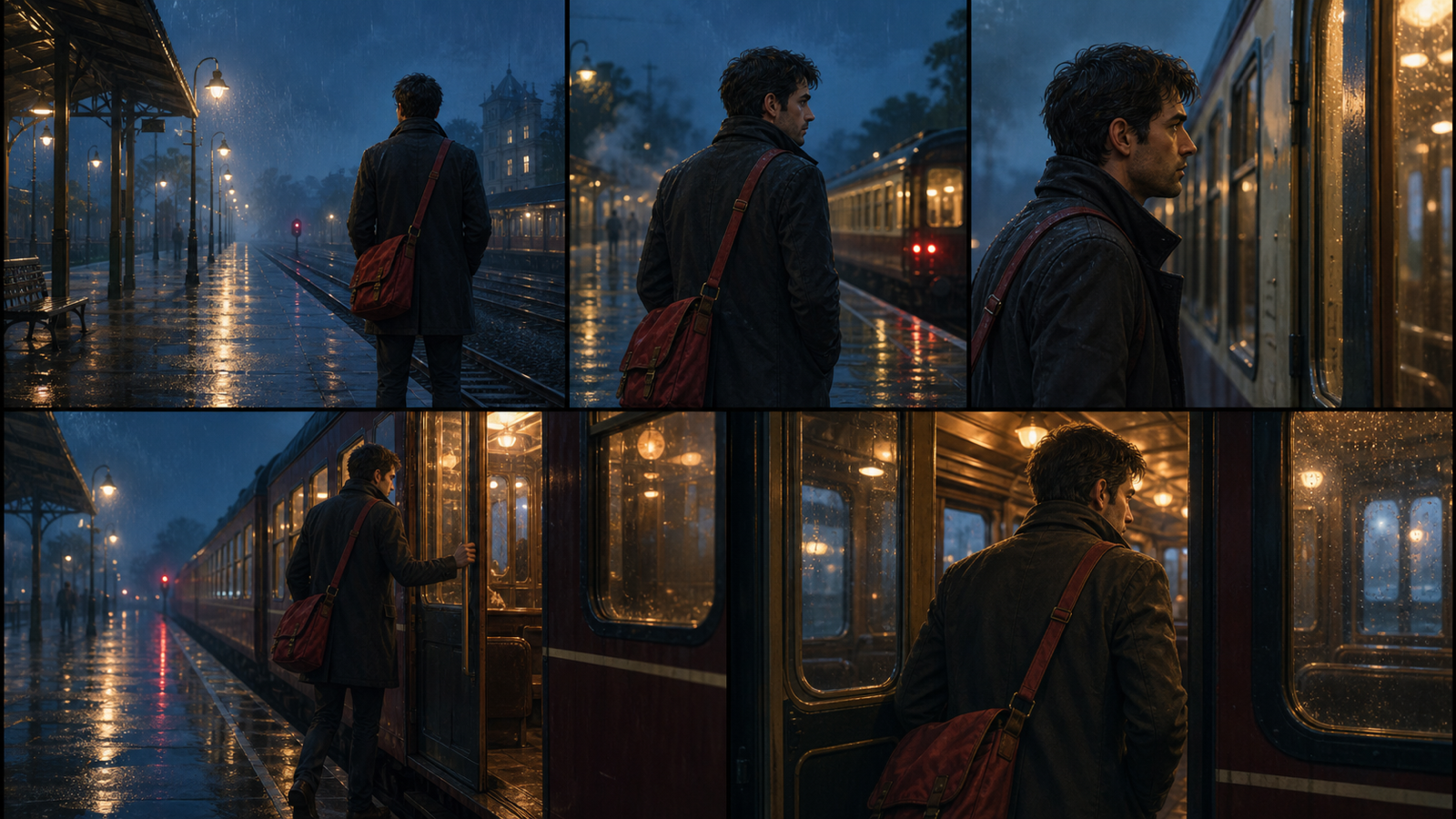 Five-frame image to image AI storyboard for a cinematic short video