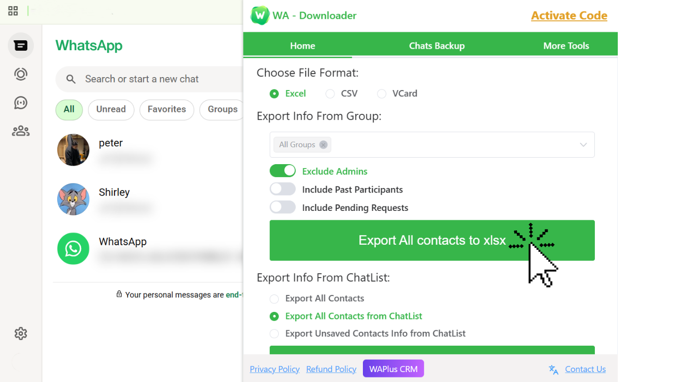 how to export information file with WA Contacts Extractor in one click