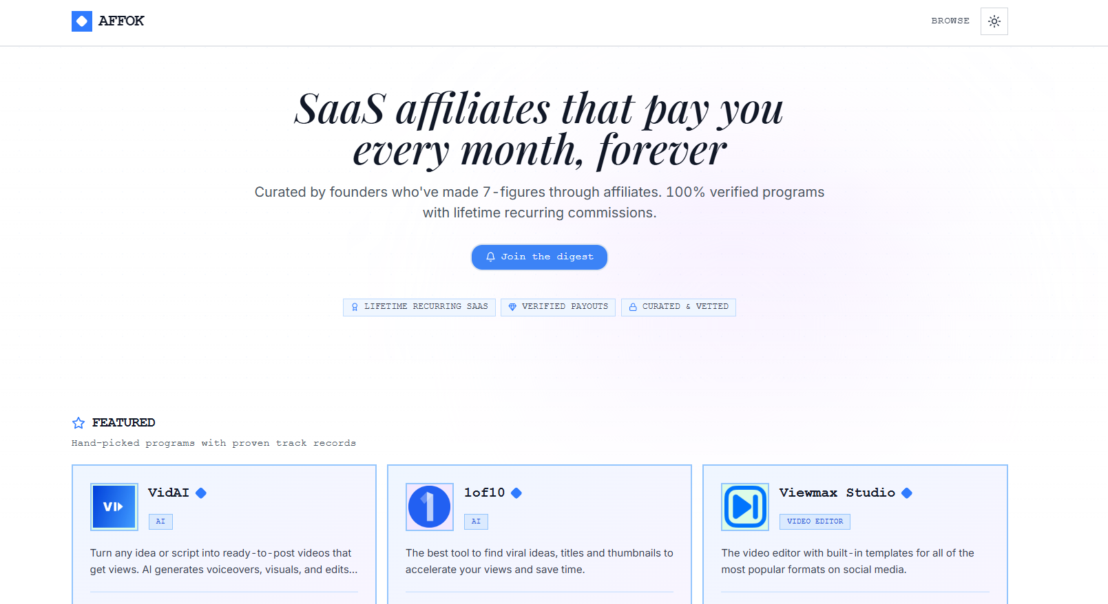 Cover image for Affok: SaaS Affiliates with Lifetime Recurring Commissions