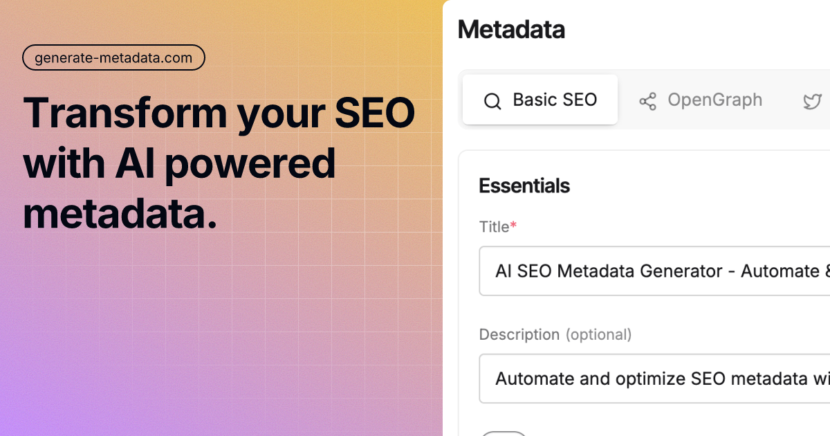 Cover image for Generate Metadata is an AI-powered SEO CMS that simplifies the way websites manage and optimize metadata.