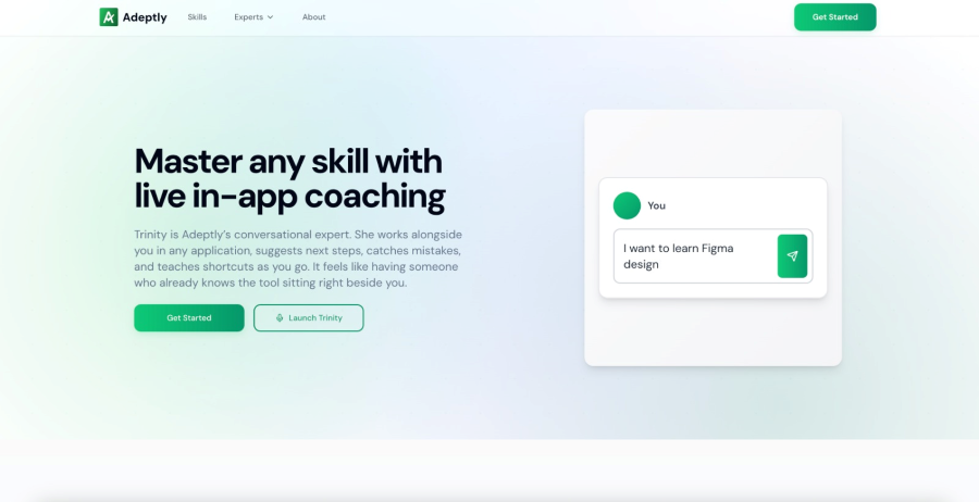 Cover image for Adeptly pairs you with Trinity, a conversational expert who coaches you through every workflow on your screen.