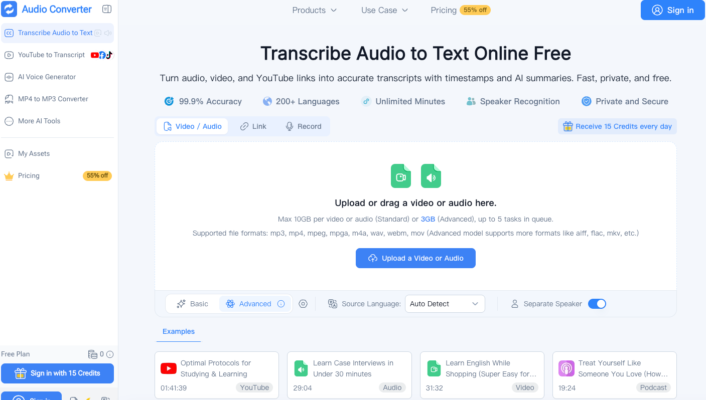 Convert Audio to Text - Free AI Audio & Video to Text Converter Free & Unlimited | Audio Converter AI