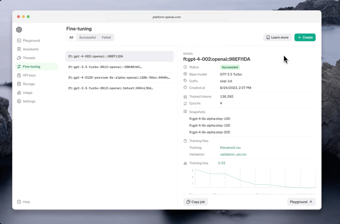 open ai fine tuning in api